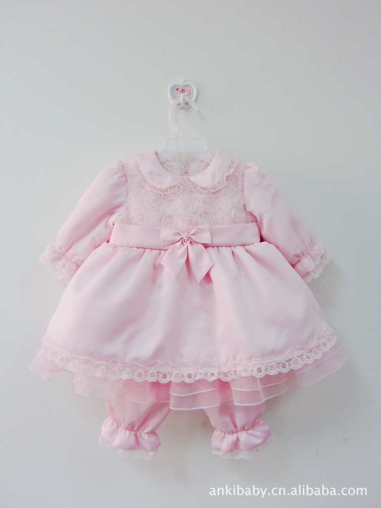 新款 加厚秋冬嬰兒棉服百日、滿月公主裙，淺粉色三件套批發・進口・工廠・代買・代購