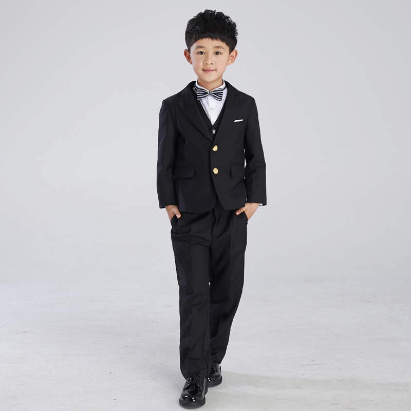 QJ♀韓國高檔男童西裝套裝黑色兒童鋼琴演出服表演男孩西服大童夏批發・進口・工廠・代買・代購