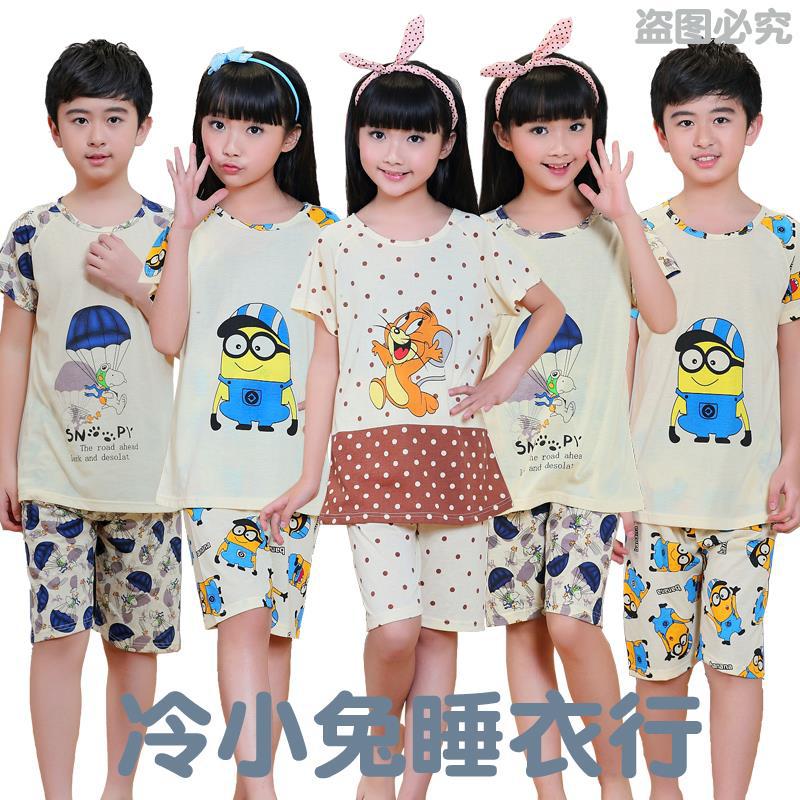 夏季短袖純棉兒童睡衣薄款大童睡衣可愛卡通熊貓男女童傢居服套裝批發・進口・工廠・代買・代購