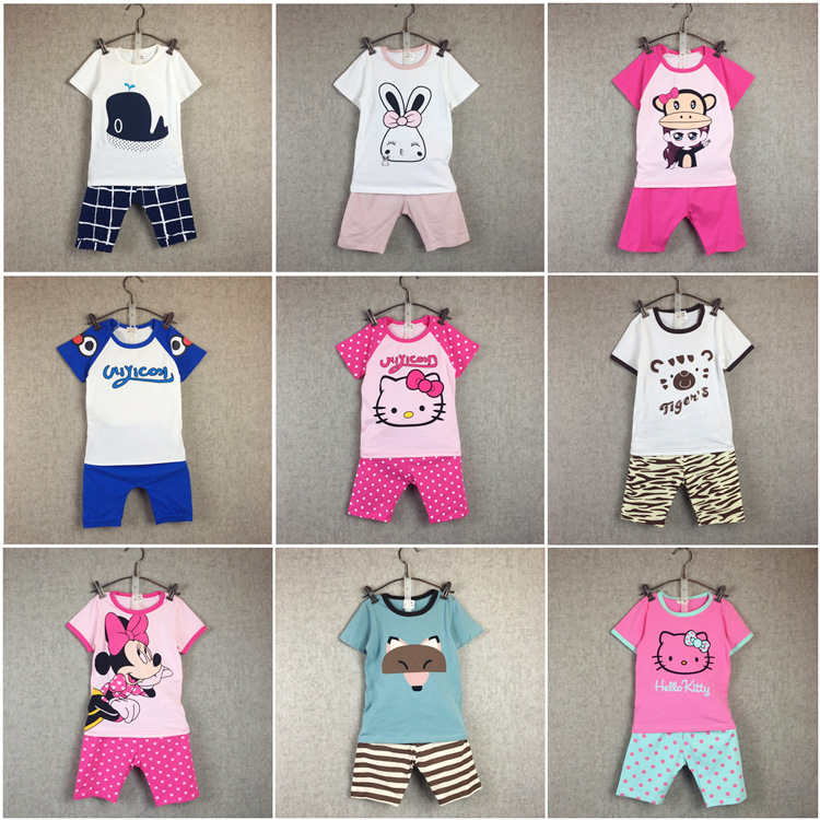 韓國童裝新款男童女童夏季純棉舒適卡通可愛傢居服睡衣短袖套裝批發・進口・工廠・代買・代購