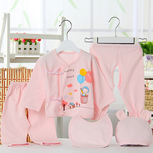 新生嬰兒內衣五件套裝 寶寶嬰幼兒純棉衣服褲子 初生兒系帶和尚服批發・進口・工廠・代買・代購