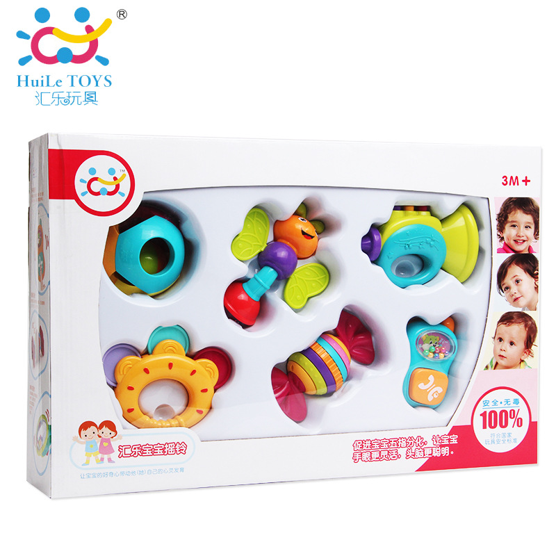 匯樂玩具939A新生兒寶寶咬咬樂嬰兒膠搖鈴6隻裝套裝禮盒3C認證批發・進口・工廠・代買・代購
