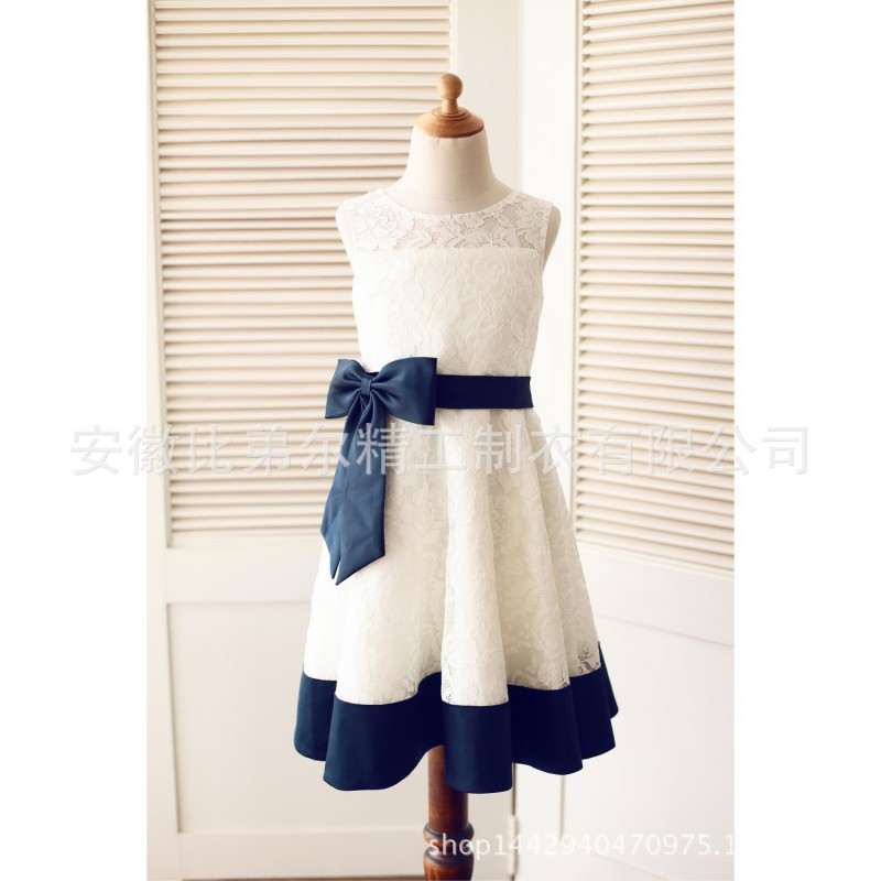 2015新款原創米色蕾絲藏青色緞子花童禮服批發・進口・工廠・代買・代購