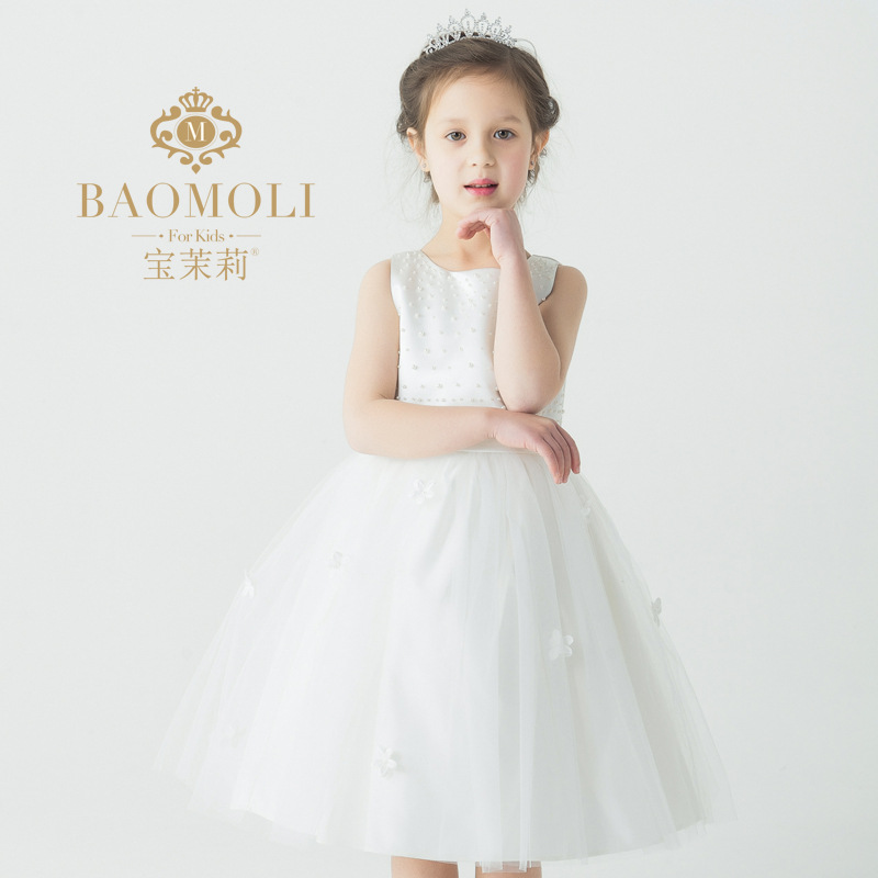 寶茉莉 2015新款白色釘珠無袖女童高檔禮服公主裙 廠傢直銷批發・進口・工廠・代買・代購
