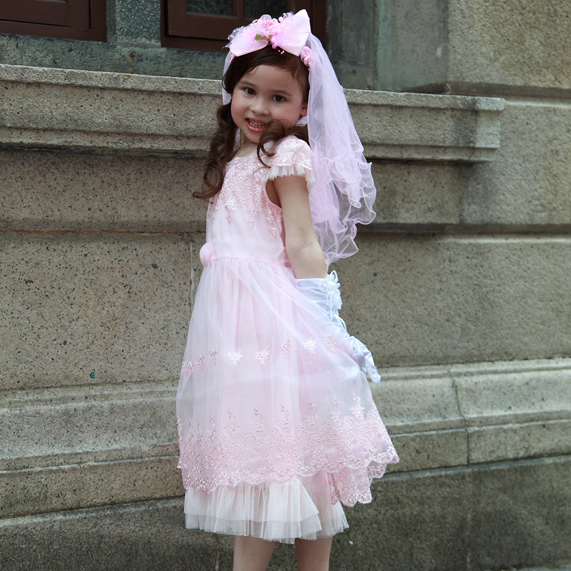 2015新款粉色公主裙高檔蕾絲女童連衣裙兒童婚紗唯美繡花公主紗裙工廠,批發,進口,代購