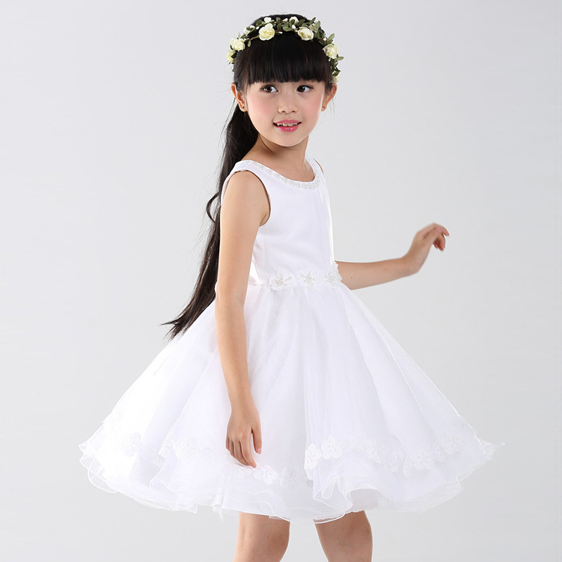 2016夏新款花童長裙 女童裝無袖白色禮服 兒童禮服婚紗童連衣裙工廠,批發,進口,代購