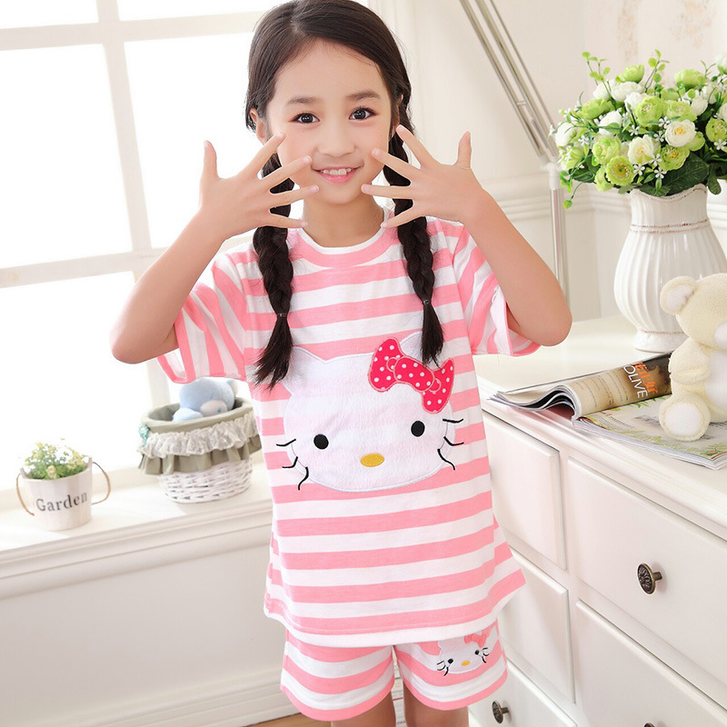 100%純棉中大童夏季韓版女兒童睡衣可愛短袖KT卡通親子套裝傢居服批發・進口・工廠・代買・代購