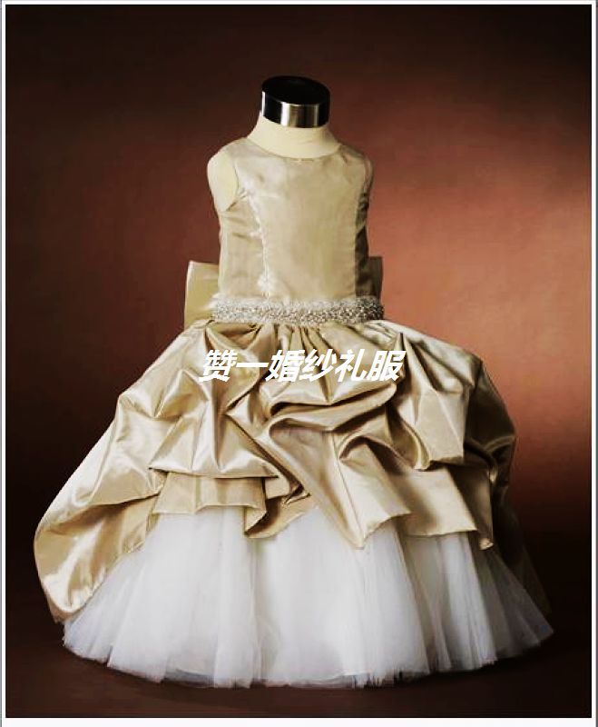 傳奇婚紗禮服2016年新款立體珠片香檳色手工花童禮服實拍工廠,批發,進口,代購