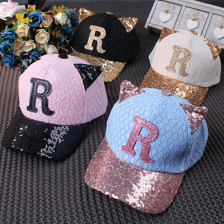 2016夏季最新款兒童遮陽字母R蕾絲棒球帽太陽防曬鴨舌帽子X56工廠,批發,進口,代購