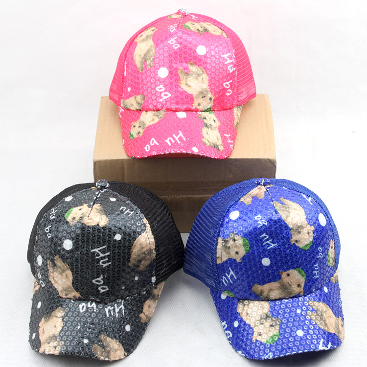 A820韓版兒童遮陽網帽 2016春夏季新款胡巴亮片帽子棒球帽批發工廠,批發,進口,代購