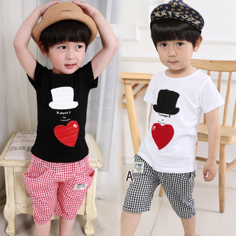2016夏款外貿男女童兒童裝 卡通純棉套裝 韓版小孩帽子格子潮套裝工廠,批發,進口,代購
