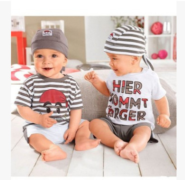 2016夏季兒童傢居服 嬰兒套裝 男童 帽子條紋三件套 外貿新款童裝批發・進口・工廠・代買・代購