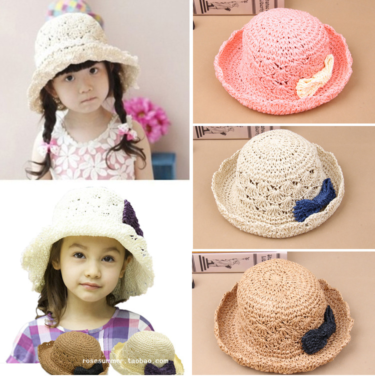 2-6歲 夏季兒童手工編織草帽2016新款遮陽帽沙灘帽帽寶寶花朵帽子工廠,批發,進口,代購
