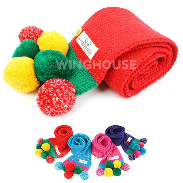 韓版雙色扣子多彩小球兒童圍巾 冬季保暖圍套(4色)工廠,批發,進口,代購