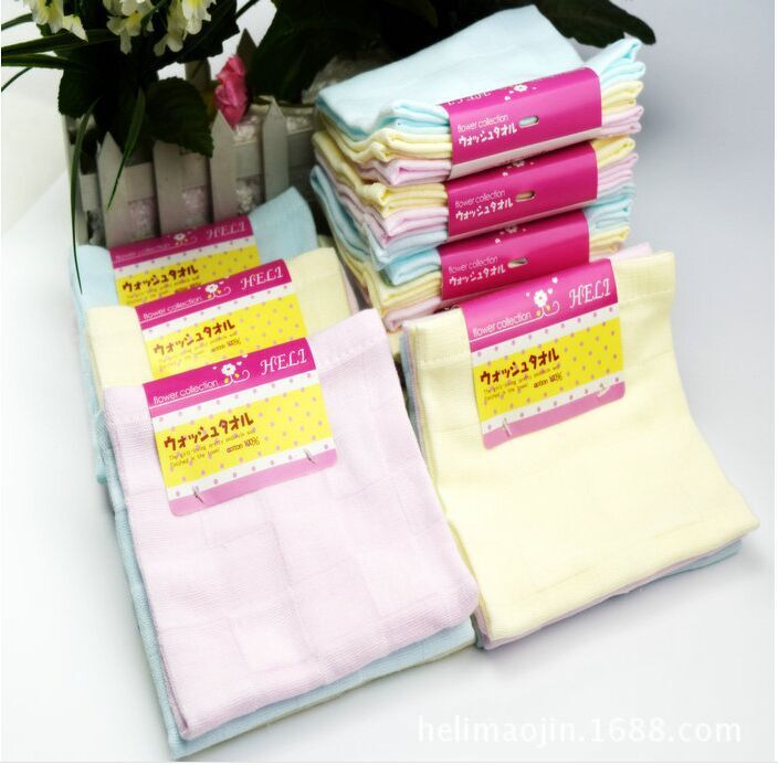 外貿日本原單方巾手帕純棉無捻雙麵提格方巾3條打卡裝口水巾工廠,批發,進口,代購