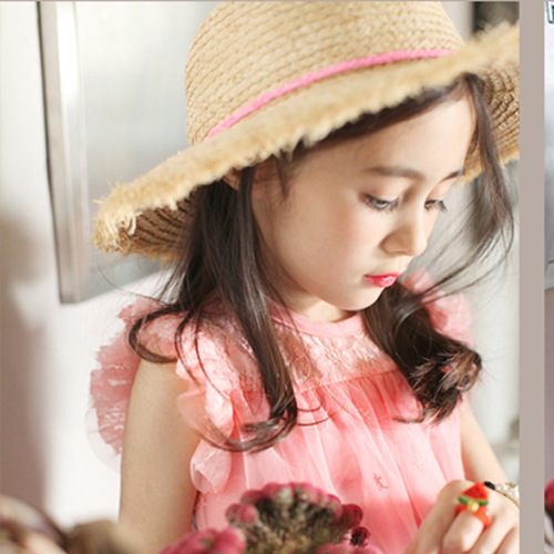 韓國韓版兒童草帽毛須邊花朵遮陽帽2016新款 同步韓國 現貨批發・進口・工廠・代買・代購
