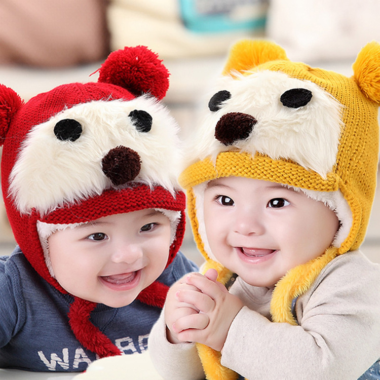 2016韓版嬰兒帽冬季毛線套頭帽加絨保暖寶寶帽小熊造型男女童帽批發・進口・工廠・代買・代購