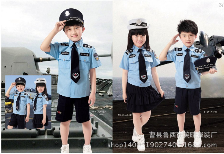 八一兒童警察服軍裝男女孩表演小交警服裝幼兒園小警察演出製服批發・進口・工廠・代買・代購