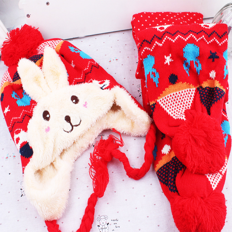 韓版卡通兔子兒童帽子圍巾2件套 寶寶加絨帽子圍脖套裝 冬季新款批發・進口・工廠・代買・代購
