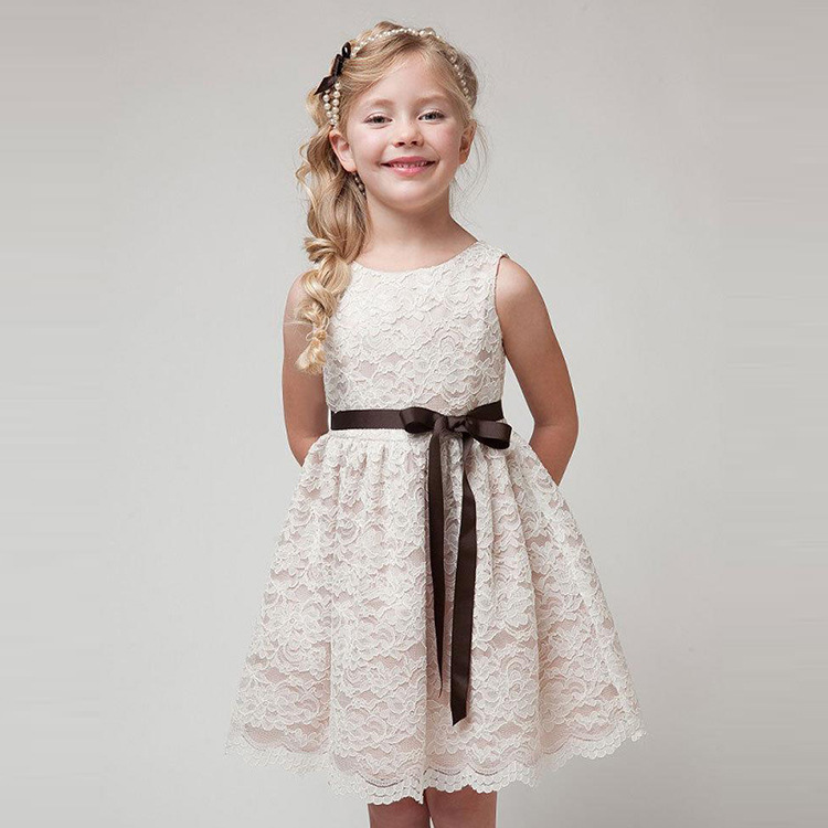 夏季韓版女童裙蕾絲公主禮服裙無袖純色腰帶兒童連衣裙一件代發批發・進口・工廠・代買・代購