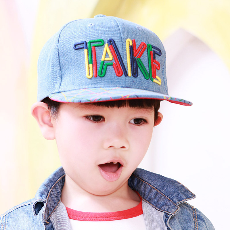 2016華南新款 兒童牛仔TAKE平舌棒球帽子 寶寶立體彩色字鴨舌帽子批發・進口・工廠・代買・代購