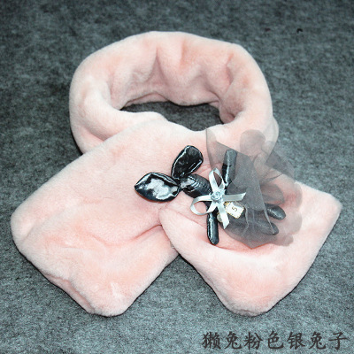 韓國冬季保暖仿兔毛球球扣+安哥拉兒童圍巾寶寶女童可愛毛絨圍脖批發・進口・工廠・代買・代購