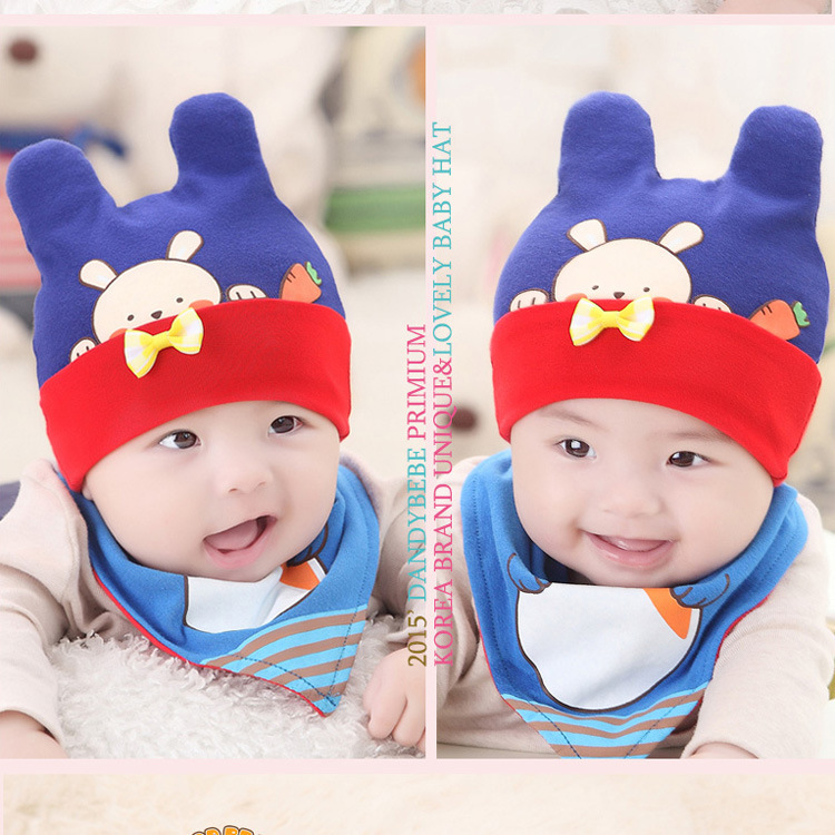 韓國秋冬新款卡通兔子兒童套帽 帽子+圍巾小三角口水巾嬰兒套頭帽批發・進口・工廠・代買・代購