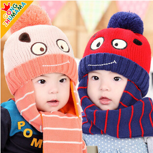 冬季新款寶寶帽子嬰兒童帽冬季帽卡通連圍巾套裝童帽男女3895批發・進口・工廠・代買・代購