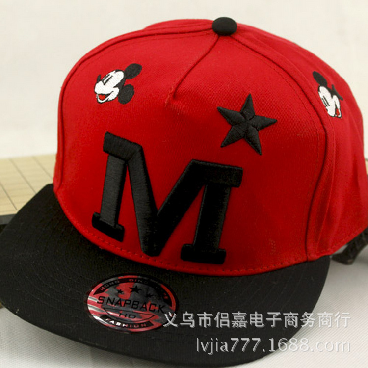 新品2016兒童M米奇平沿嘻哈SNAPBACK棒球帽子 拼色親子鴨舌帽批發工廠,批發,進口,代購