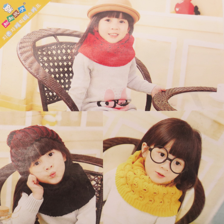 2015韓版兒童女寶寶新款純色毛線圍巾保暖糖果色針織鏤空圍脖批發・進口・工廠・代買・代購