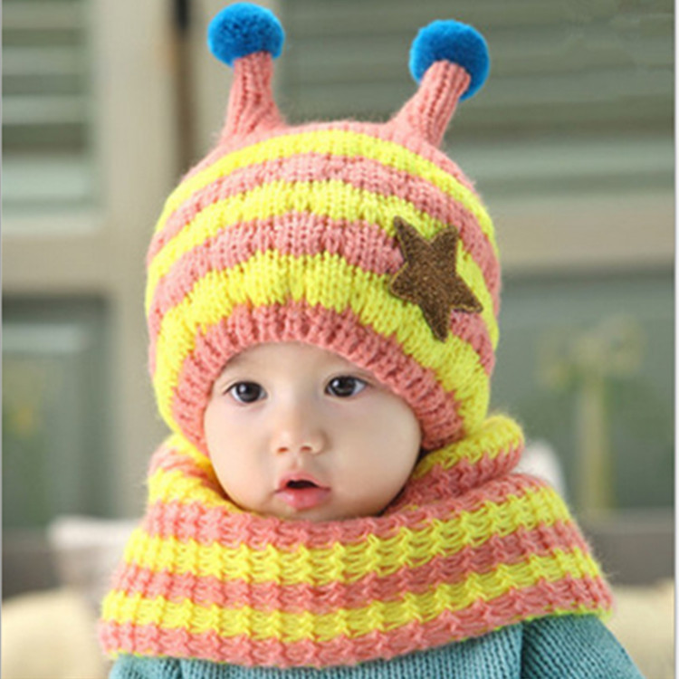 2015韓版新款男女兒童秋冬款套帽 條紋針織寶寶加絨保暖 帽子圍脖批發・進口・工廠・代買・代購
