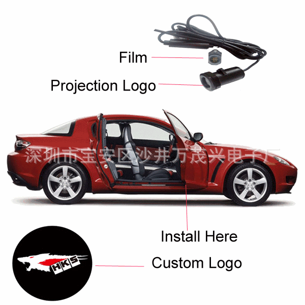 深圳經典款汽車投影燈，帶線安裝汽車投影門燈，廣告投影燈批發・進口・工廠・代買・代購