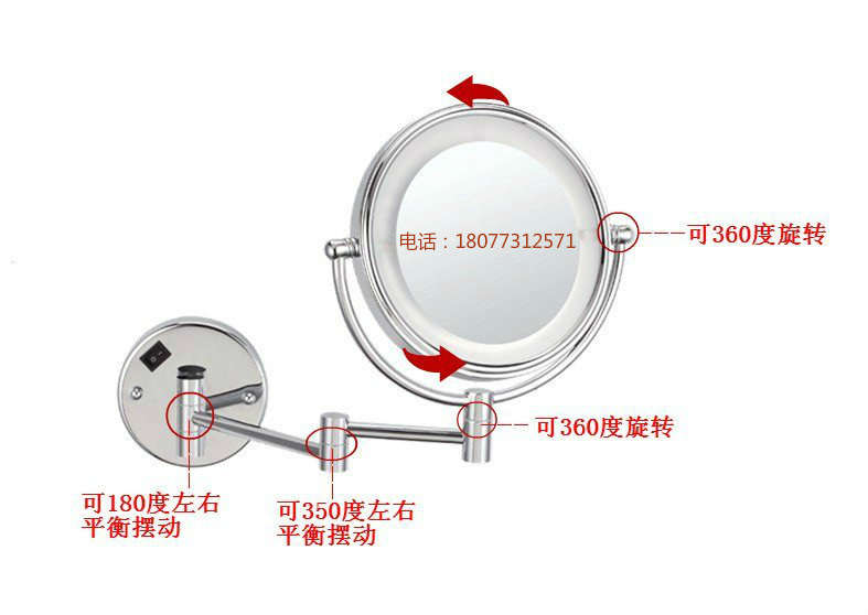 雙麵化妝鏡美容鏡防霧鏡LED燈鏡透光鏡浴室鏡放大鏡掛鏡梳妝鏡工廠,批發,進口,代購