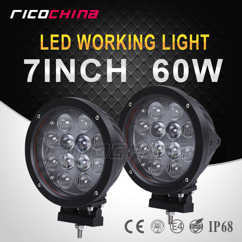 圓形聚光60W LED工作燈 CREE 透鏡越野車燈 7寸改裝射燈 工程燈工廠,批發,進口,代購