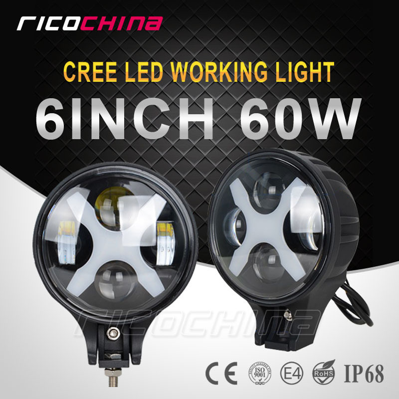 一對 60W led工作燈 6寸圓形 大功率 越野車 改裝 遠程射燈 cree工廠,批發,進口,代購