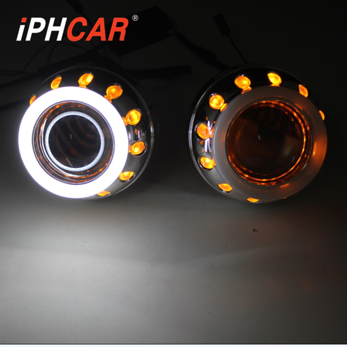 IPHCAR直銷 LED雙天使眼帶轉向2.8寸透鏡 前照燈 大燈透鏡工廠,批發,進口,代購