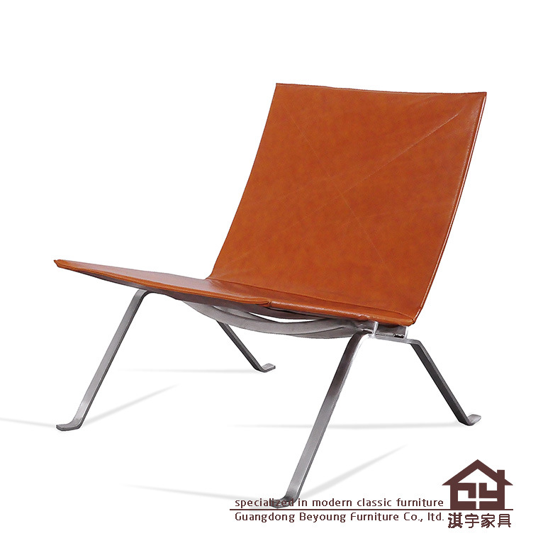 淇宇傢具Q224不銹鋼架真皮 PK22 easy chair 現代經典躺椅休閒椅工廠,批發,進口,代購