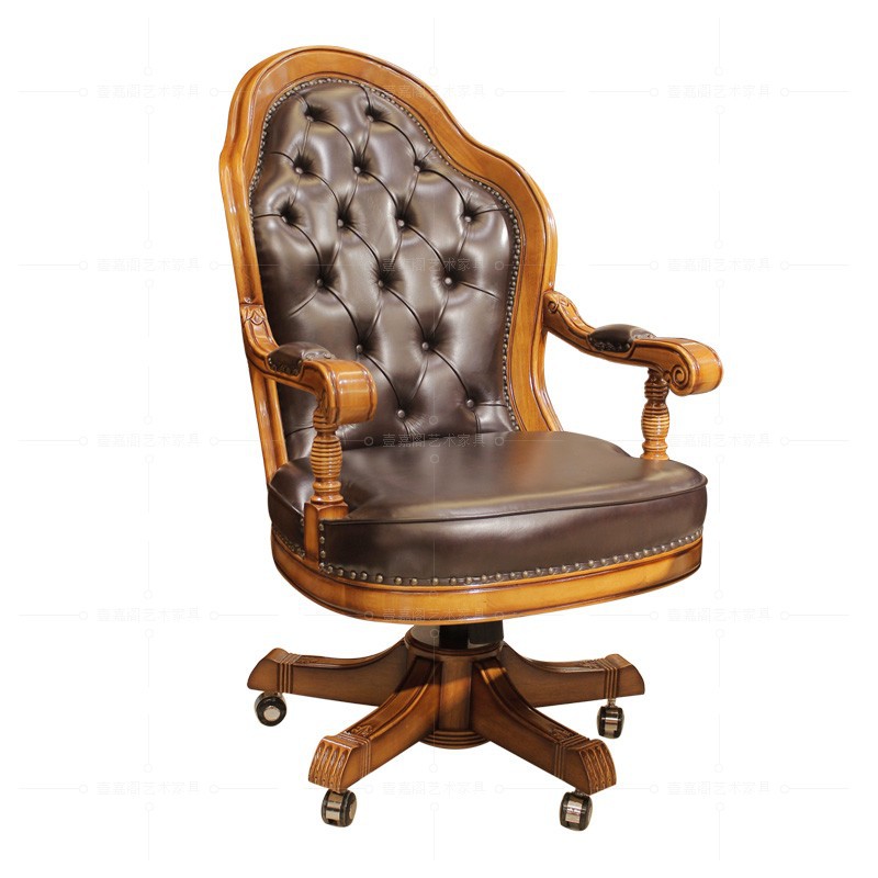 廠傢直銷 壹嘉閣 皇傢歐式實木雕刻真皮書椅 班椅 辦公椅現貨特價工廠,批發,進口,代購