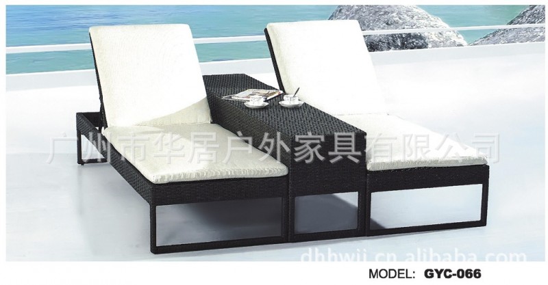 PE仿藤休閒雙人躺椅、戶外沙灘休閒躺床、茶幾配套躺床工廠,批發,進口,代購