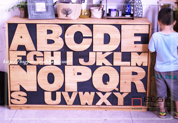 美式傢具zakka特大英文字母櫃 實木配餐櫃 臥式橫版 26字母抽式櫃工廠,批發,進口,代購