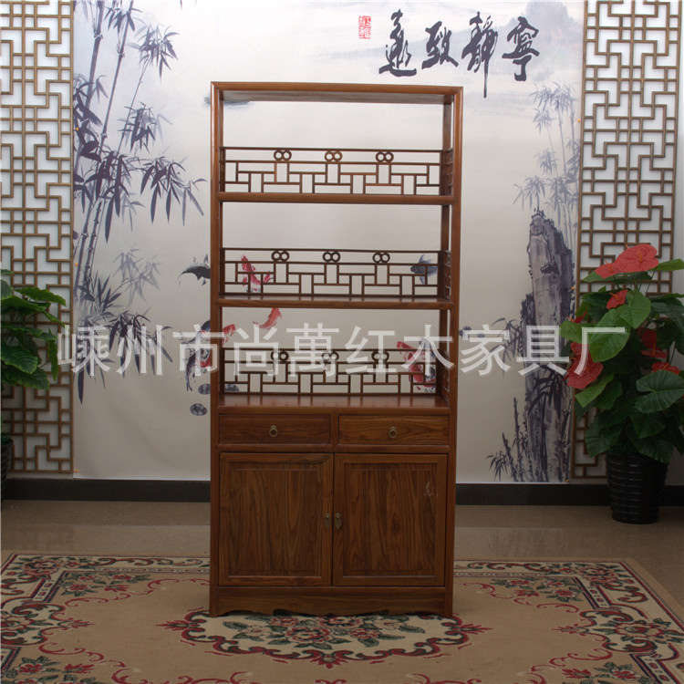 廠傢直銷 中式仿古書架 榆木雕花古玩展示架 實木儲物櫃博古架工廠,批發,進口,代購