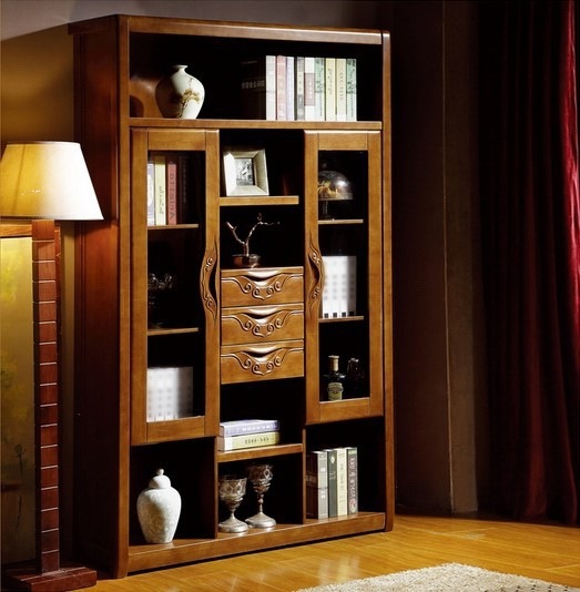 新式木質橡木傢具 中式實木書櫃 圖書架 書房傢具 三門書櫥工廠,批發,進口,代購