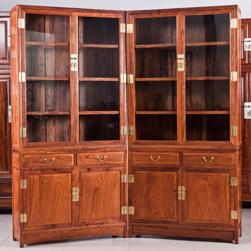 仿古明清紅木傢具非黃明式素麵玻璃書櫃中式古典實木玻璃書櫃工廠,批發,進口,代購