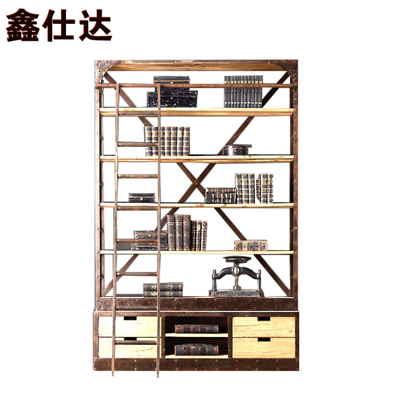 專業經銷 美式復古鐵藝書櫃 高檔創意板式實木書櫃工廠,批發,進口,代購