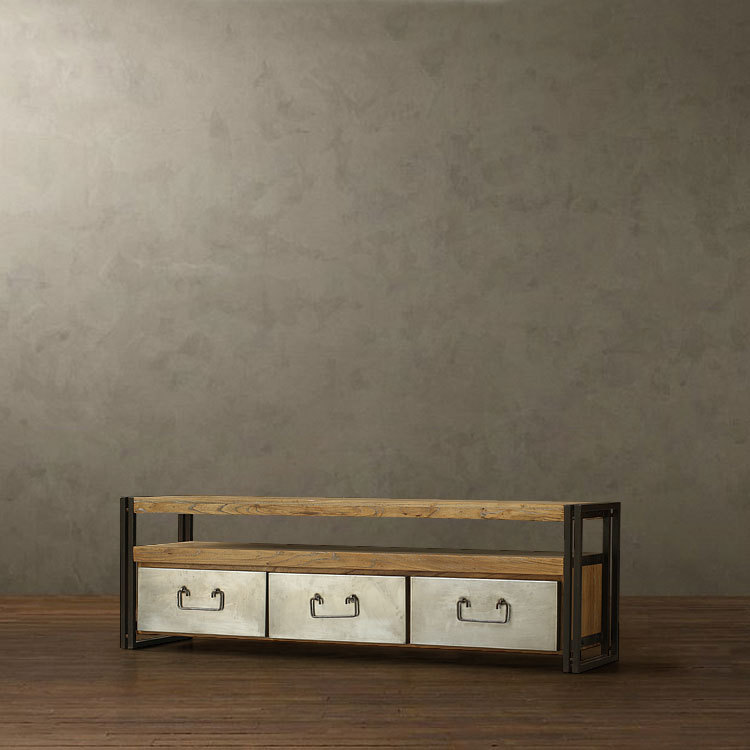 實木電視櫃 美式創意實木客廳視聽櫃 做舊鐵藝帶抽屜儲物電視櫃工廠,批發,進口,代購