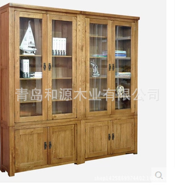 歐式簡約實木書櫃兩門 帶玻璃門書架儲物架 展示櫃白橡木書櫥工廠,批發,進口,代購