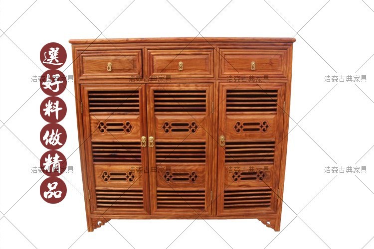 中式明清實木紅木古典傢具非洲黃花梨木帶抽三門鞋櫃特價工廠,批發,進口,代購