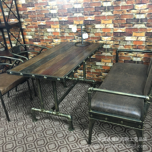 美式復古鐵藝水管酒吧桌椅咖啡廳桌椅組合奶茶店餐廳桌椅實木餐桌工廠,批發,進口,代購