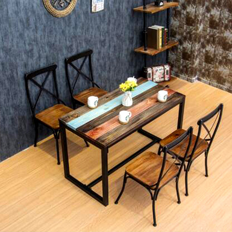 美式復古實木餐桌 做舊長方形傢用飯店餐桌鐵藝實木餐桌椅組合工廠,批發,進口,代購