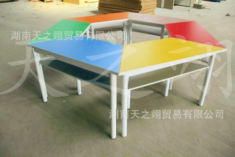 培訓桌 六邊梯形拼接桌 可拆裝 彩色梯形雙層桌自由組合六邊桌工廠,批發,進口,代購